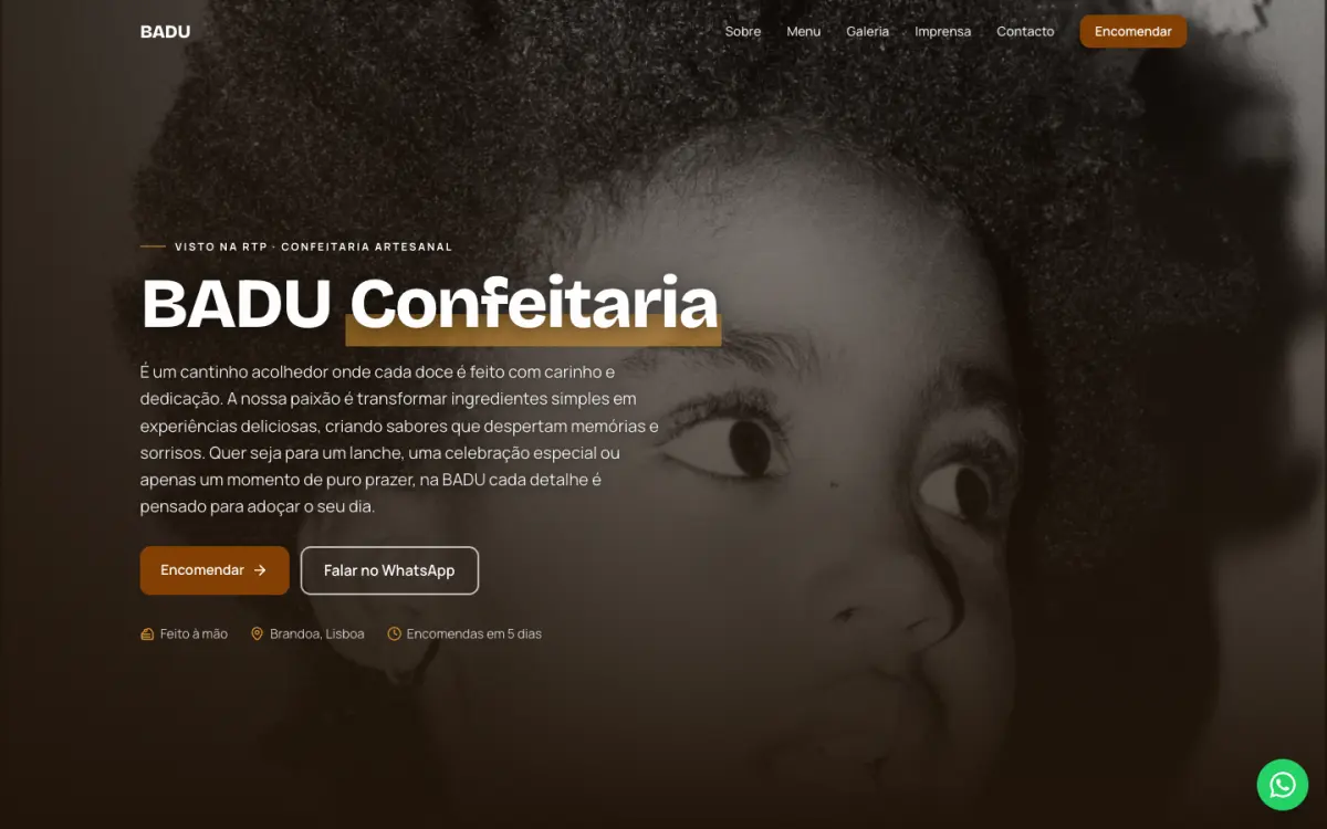 Ecrã inicial de Badu Confeitaria